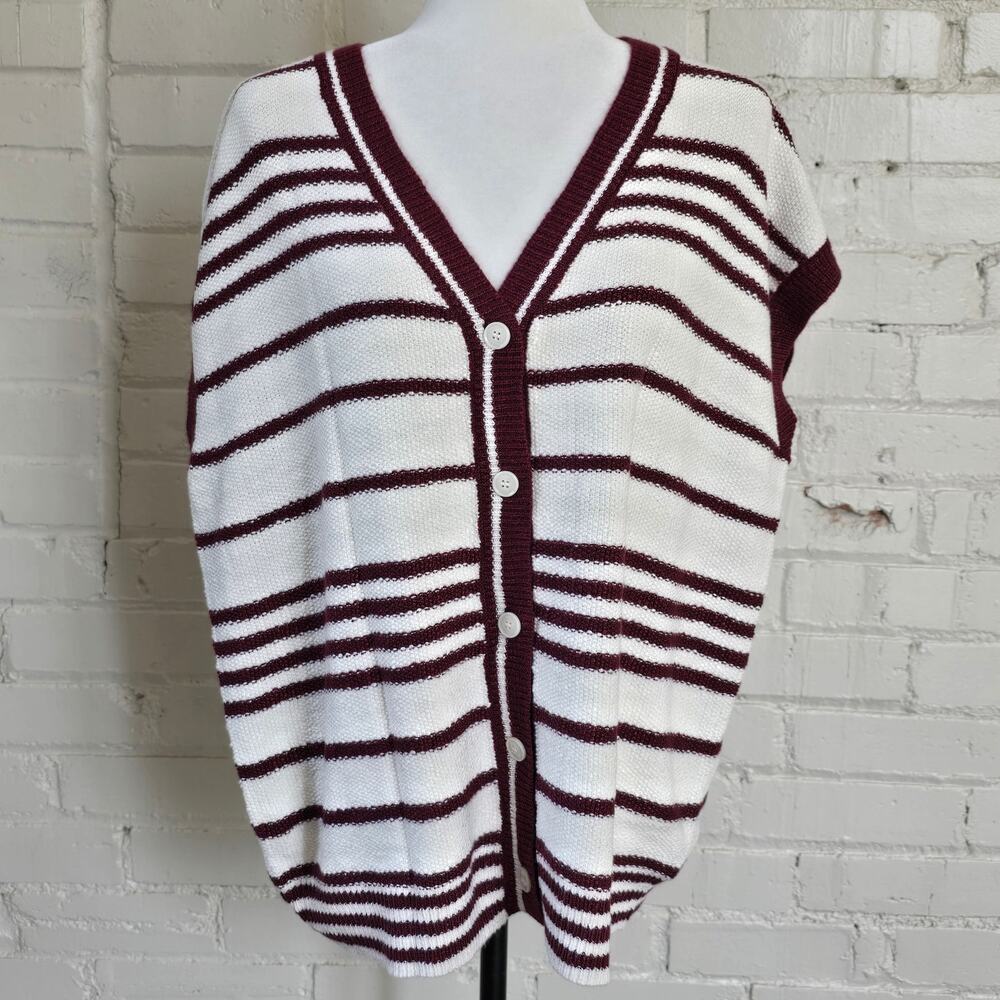 Burgundy & Cream Striped Short Sleeve Knit Sweater Vest┃Preppy Grandpa Core XL